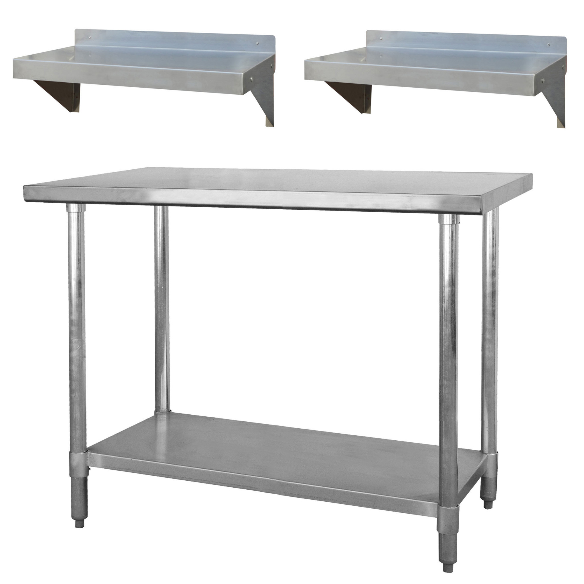 Sportsman Stainless Steel Worktable with Shelves — 48in. x 24in. Table, 24in. x 12in. Shelves, Model# SSWSET48